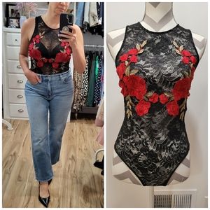 NWOT Forever 21 Black Lace Bodysuit